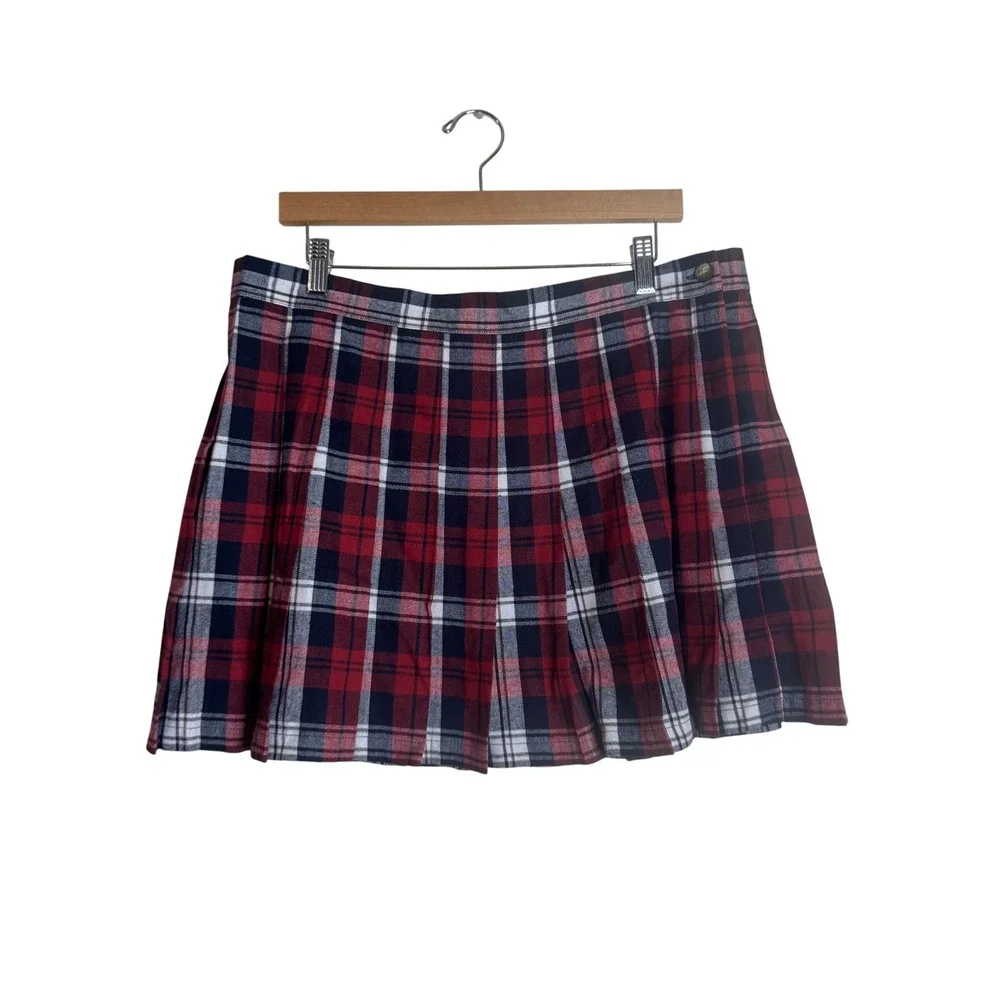 Simply Southern Women's Pleated Plaid Mini Skirt XXL Red Navy White XXL
